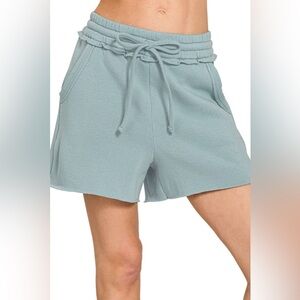 Zenana Fleece Raw Hem Shorts With Draw String 10010066571